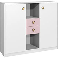 möbelando Kombikommode Cindy2 in Weiss + ABSETZUNGEN Rose mit 2 Schubladen und 4 Einlegeböden. Abmessungen (BxHxT) 122x105x40 cm