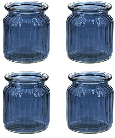 Creativery Windlicht Glas 8x9cm Set 4 Stück Windlichtglas Teelichthalter Teelichtgläser kleine Vasen blau