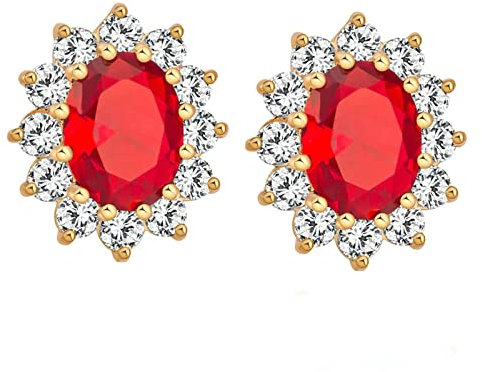 Ayoiow Boucles D Oreilles Mariage, Cuivre Or Clou D'Oreille Tournesol Avec Zircon Cubique Ovale Rouge