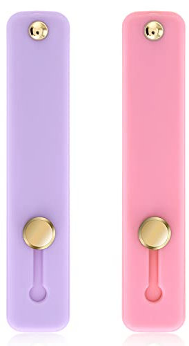 WLLHYF 2Pcs Phone Loop Finger Holder, Silicone Phone Grip Phone Finger Strap Stand Universal Portable Finger Kickstand for Most Smartphones (2pcs-Pink/Purple)