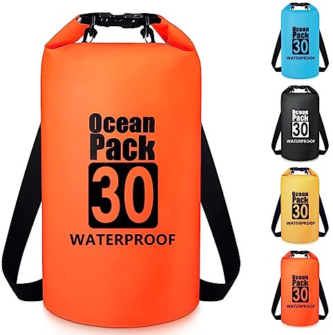 Invool Dry Bag Sac étanche 5L/10L/20L/30L Sac à dos étanche Bandoulière réglable Sac étanche pour kayak, pêche, randonnée, voyage, camping, Orange, 30 l, Sac à dos de vélo