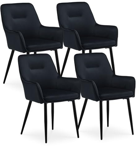 CLIPOP Esszimmerstuhl 4 Stück mit Armlehne Küchenstuhl Polsterstuhl Wohnzimmerstuhl Sessel Sitzfläche aus Samt Loungesessel 4er Set für Esszimmer,Arbeitszimmer,Wohnzimmer,Schlafzimmer,Schwarz