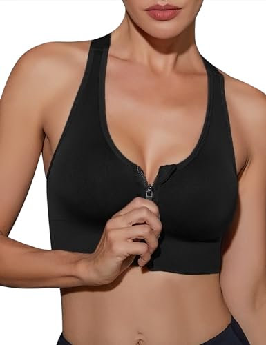 Migcaput Damen Sport BH Starker Halt Bustier Damen Sports Bra Vorderverschluss Ohne Bügel Und Shock Absorber Sport BH Gym BH für Fitness Lauf Yoga Sport BH Schwarz XL
