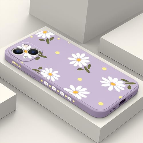 LEECG für iPhone 13 Hülle Blumenmuster Weiches Mikrofaser Futter Schlankes Flüssigsilikon für iPhone 13 Handyhülle 6,1 Zoll-Gänseblümchen Violett