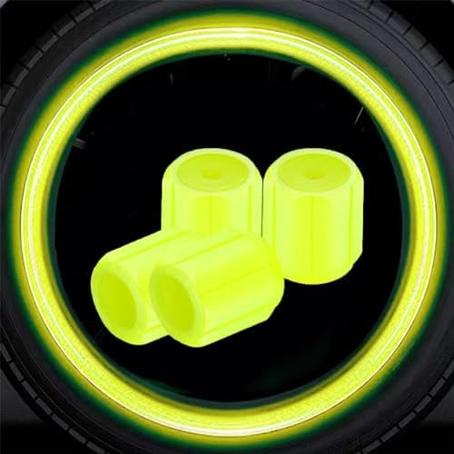 4Pcs Gelb Leuchtende Reifen Ventilkappen für Auto und Motorrad - Glowing Hub Cover Rad Styling Werkzeug - Auto Zubehör und Teile