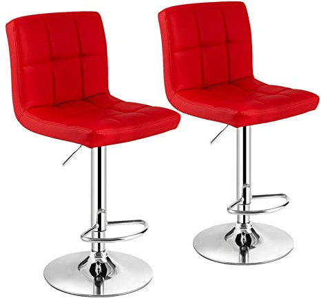 NSIBAN Set mit 2 Barhockern, PU-Leder, Verstellbarer Barhocker, drehbare Pub-Stühle, Rot