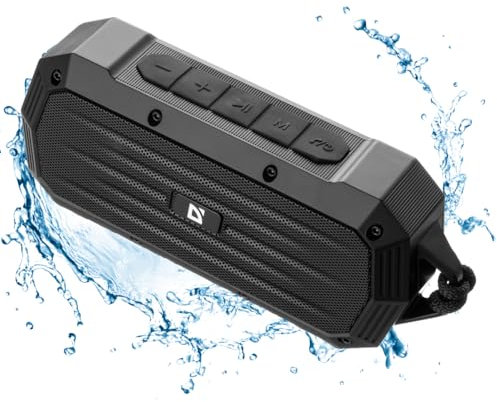 Defender Bluetooth Lautsprecher Octagon, Tragbarer IPX5 Bluetooth Box mit Built-in FM Radio, MP3, MicroSD, Stereo-Pairing, leicht, Perfect für Zuhause und Draußen, Schwarz
