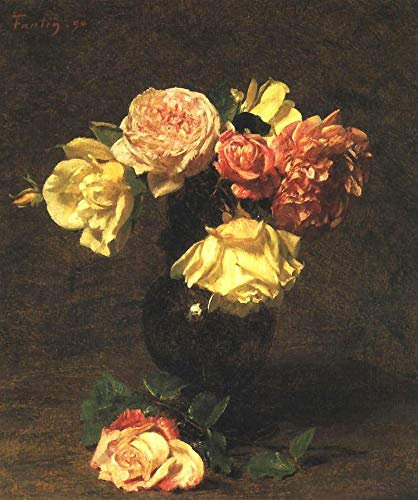 Toperfect 19 Wandkunst, weiße und rosa Rosen, Blumenmaler Henri Fantin Latour, Gemälde in Öl, berühmte Raumdekoration, 02, €50-2000, handgemalt von Lehrern der Kunstakademien