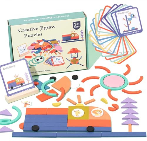 Jastown Tangram Holz Kinder,holzpuzzle Montessori Spielzeug ab 4 5 6 Jahre,Puzzle Shape Matching Game,pädagogisches Puzzle für Kinder,Geburtstag Holzpuzzles Geschenk für Jungen Mädchen 3-6 Jahre