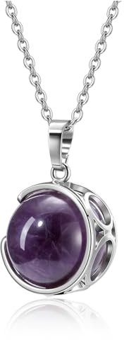 Jovivi 18mm Amethyst Kugel Anhänger Halskette Heilstein Kette Echt Kristall Pendant Glückskette Edelstein Schmuck