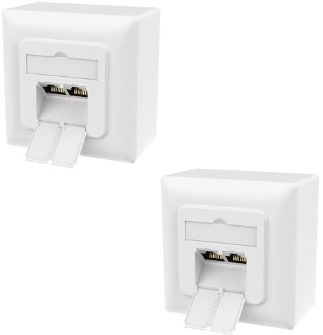 RedStar24 2x Cat6A Universal-Netzwerkdose mit 2x RJ45 Ports - 10 Gbit/s Geschirmte LAN Dose für Aufputz und Unterputz, kompatibel mit CAT7/CAT6/CAT5, POE-fähig, Signalweiß, entspricht EIA/TIA 568AB