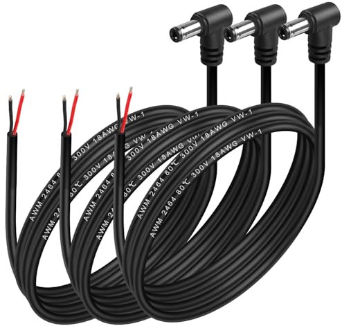 HATMINI DC 5521 Câble d'alimentation en queue de cochon à angle droit de 90 degrés 18 AWG prise mâle d'alimentation CC vers fil nu extrémité ouverte câble d'alimentation en queue de cochon (18AWG)