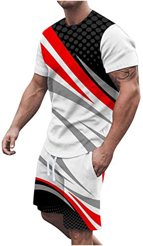 XINYUNZU Trainingsanzug Herren Jogginganzug Kurzarm Sportanzug Freizeitanzug 2 Teiler Casual Outfit Sommer Shorts und Tshirt Tracksuit Sport Set Hausanzug Männer Sport Anzug Sale Angebote Weiß XL