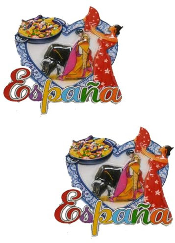 Double ESPAÑA - Paella, Flamenco, Torro, Spanien, Herz der Liebe, Blau, spanisches Souvenir.