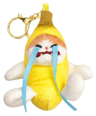 Aizuoni Bananen Kuscheltier, Banana Cat, Niedlicher Bananenkatzen-Schlüsselanhänger, Weinendes Bananenkatzen-Plüschtier, Süßes Plüsch-Katzenspielzeug Mit Sound,Weiche Gelbe Kitty-Frucht-Plüschtiere