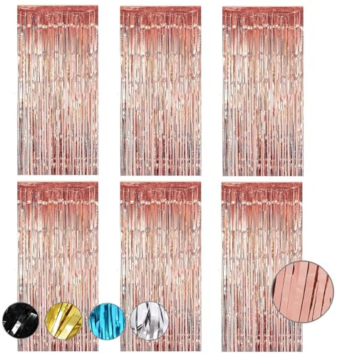 6 Pièces 1x2 m rideau métallique de franges, décoration en feuille de paillettes, pour anniversaire, remise de diplôme, mariage, fiançailles, Halloween, décorations de Noël (Or Rose)