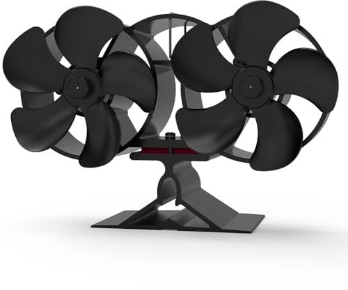 weareok Ofenventilator Kamin Ventilator Kaminventilator Kaminbesteck Lüfter für Kaminofen Holzofen Pelletofen ohne strom Leiser Betrieb mit Thermometer Wärmebetriebener Ventilator (Doppelköpfig)