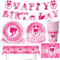 PLNVNVP 52Pcs Vajilla de Fiesta de Barbi, Juego de Vajilla de Fiesta de Barbiprincesa, Plato, Taza, Mantel, Pancartas, Servilleta, Vajilla para Fiesta de Cumpleaños para Niñas