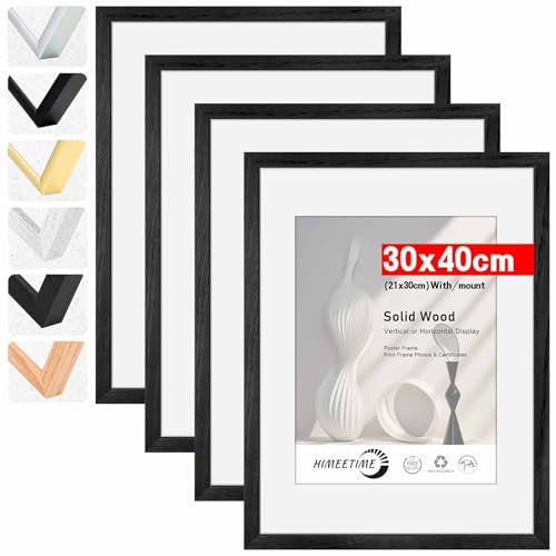 HIMEETIME® 4x Marco de fotos 30x40 cm Negro de Madera marcos cuadros con soporte de A4 (21x 29.7cm),Para Decoración de Pared y Decoración hogar marco 30x40 cm