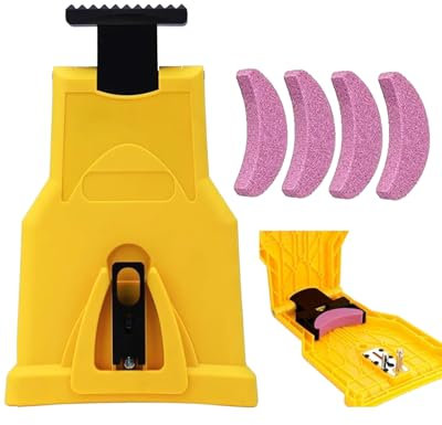 Chainsaw Sharpener Jig, Universal Teeth Sharpening Tool, Fast Chain Saw Sharpener Kit with 3 Crescent Whetstones for 12-22 Inch Two-Hole Chainsaw