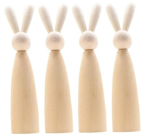 Alipis 4 Stück Holzhase DIY Bastelset Ostern DIY Holzkaninchen Steckpuppen Unvollendete Holzpflockpuppe Basteln Holzdekoration Hasentier