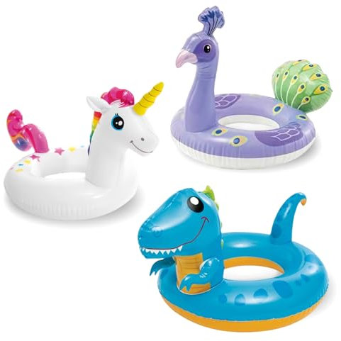 Anello da nuoto con unicorno, pavone, dinosauro per bambini, 2-8 anni, 3 pezzi, gonfiabile, a forma di animale, per bambini, ragazze, estate, piscina, acqua, giocattolo per feste