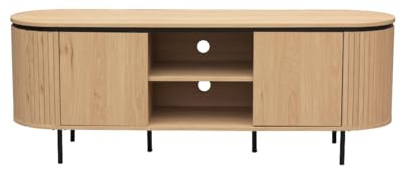 Calicosy TV-Schrank mit 2 Türen, Kollektion Malaga, L 150 x T 40 x H 55 cm | Seiten mit Rilleneffekt, Vintage- und Bio-Design, Multimediaaufbewahrung