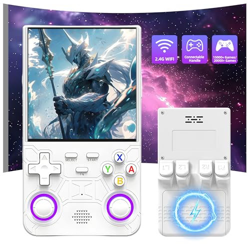 R36 Ultra Retro Handheld-Spielkonsole,20000+ Spiele,25 Emulatoren,4-Zoll IPS OCA HD-Bildschirm,Open Source Linux-System,Videospielkonsole,WiFi Online-Schlacht & Controller-Verbindung (Weiß-128G)