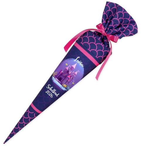 Dein Lieblingsteil Deine Schultüte aus Stoff Kuschel Velvet Wunschmotiv individualisierbar mit Wunschname personalisierbar 70 cm 85 cm – Mädchen (85 cm ohne Kissen, Modell 1: Unterwasserschloss)
