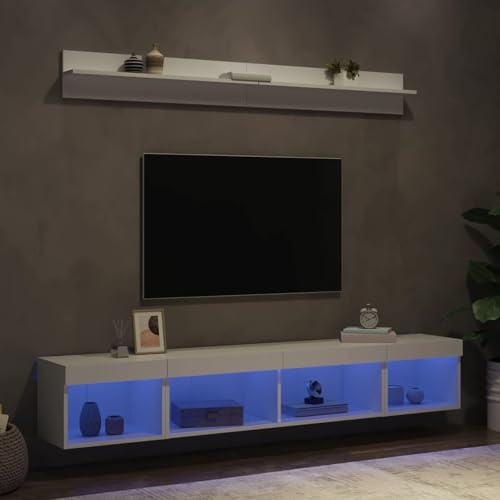 Swpsd 5 Piece TV Wall Units with LED White Engineered Wood TV wall combination Model3216682