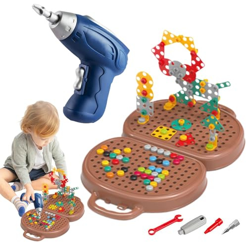 Play Toolbox with Drill | 203 pièces Perceuse-visseuse Jouet éducatif pour après l'école Anniversaire fête de Classe extérieur Voyage Famille