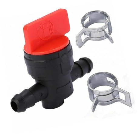 Kit valvola carburante for tosaerba con raccordo for tubo flessibile da 6-8 mm, rubinetto benzina e due morsetti for un fissaggio sicuro dei pezzi di ricambio for tosaerba