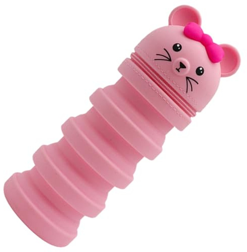 Sosoport Stiftetasche Flexibles Federmäppchen in Rattenform Silikon Rosa Leichter und Tragbarer Stifthalter zum Aufbewahren von Schlüsseln und Tickets für Schüler