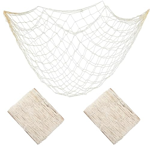 Elegaperma 2 Stück Fishing Net, Fischernetz 150 X 100cm, Fischernetz Deko | Rustikale Fischernetz Outdoor aus Baumwolle für Strandpartys, Wanddekorationen und Themenveranstaltungen