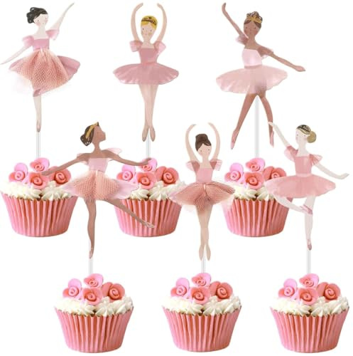 KAHZOR 24 Stück Ballett Tütü Mädchen Cupcake Toppers Cupcake Deko Ballett Mädchen Dekoration Picks für Geburtstag Party Kuchen Zubehör (Rosa)