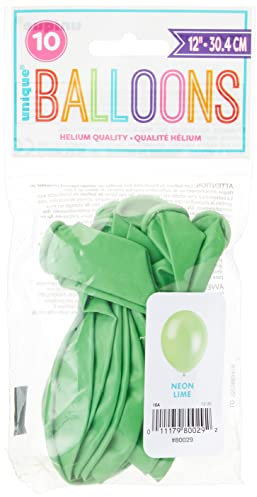 Unique Party Supplies 80029 Latex-Partyluftballons - 30 cm - Neonkalk - 10er-Packung