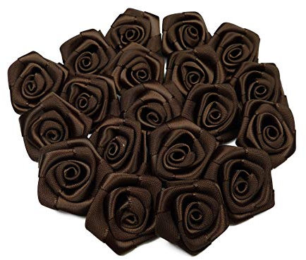Rosen 3 cm x 10 Stück Satinrosen Aufnäher Deko Blumen Röschen zum Basteln Hochzeit kleine Rosenköpfe Farbe: Braun 850