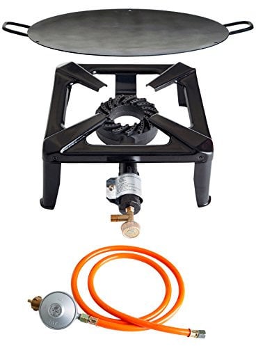 PaellaWorld International Hornillo de Gas Taburete eléctrica de Juego con Wok de Hierro y Gas Conector Juego de 3 Piezas