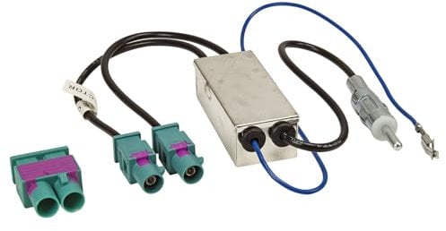 tomzz Audio 1503-009 Doppel Fakra Diversity Antennenadapter mit Phantomeinspeisung kompatibel mit Audi Seat Skoda VW Citroen Peugeot Opel auf DIN