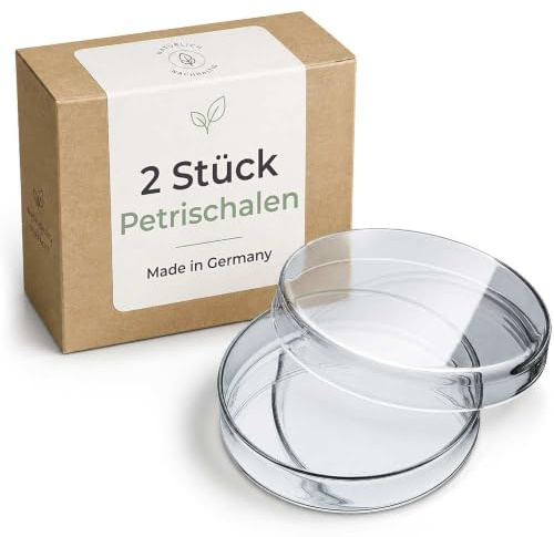 Tuuters Glas Petrischale 2 Stück mit Deckel (15 x 100mm) Laborschale rund | Durchmesser 10cm, Höhe 15mm, starkwandig, sterilisierbar bis 121 Grad, spülmaschinenfest, für Kulturen