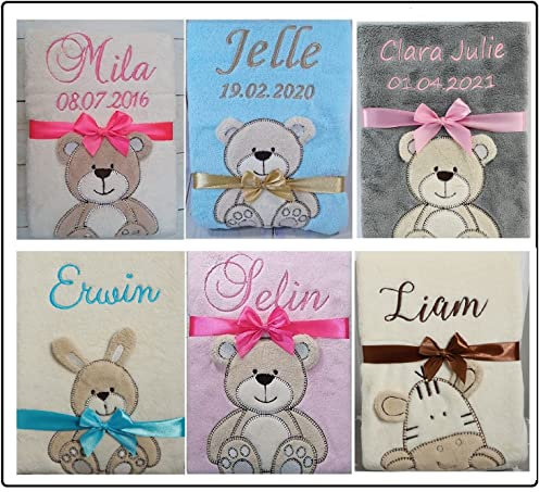 BotoBaby® ★ Babydecke mit Namen und Datum Bestickt ★ Süß und kuschelig ★ Geschenk Geburt Taufe Babyshower★