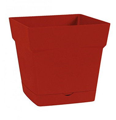 EDA Plastiques Pot Toscane carré avec Soucoupe clipsée 13641 R.RU SX6 Rouge/Rubis 17,4 x 17,4 x 17 cm