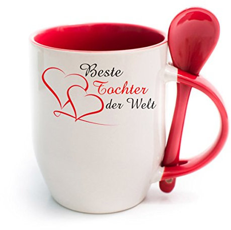 Tasse mit Löffel Beste Tochter der Welt Löffeltasse, Kaffeetasse mit Motiv,Bürotasse, bedruckte Tasse mit Sprüchen oder Bildern