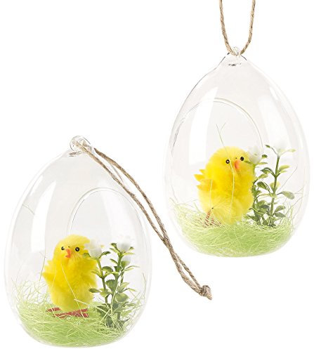 infactory Eier: 2er-Set Oster-Deko-Küken im Glas zum Aufhängen und Aufstellen (Ostereier, Oster-Dekos, Ostern)