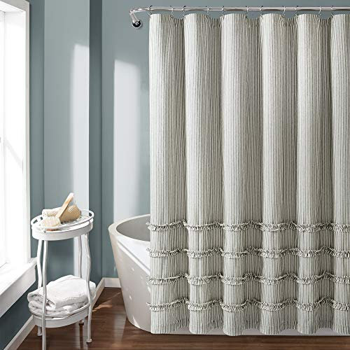 Lush Decor, Rideau de Douche en Coton Teint à Rayures Vintage Gris 182,9 x 182,9 cm