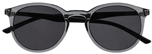 OPULIZE Met Sonnen Leser Brille Schlank Runder Rahmen Federscharniere Kratzfeste Getönte Linse UV400-Schutz Transparent Grau Schwarze Bügel Herren Damen S60-7 -1.50