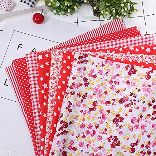 GLITZFAS 7Pcs Baumwollstoff Patchwork Stoffe DIY Gewebe Quadrate Baumwolltuch Stoffpaket DIY Stoffreste Paket Stoffpakete (Rot,50 * 50cm)
