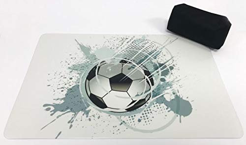 Schreibtischunterlagen Set Fußball/Ball grau auf hellem Grund 40 x 60 cm mit schwarzem Stiftemäppchen