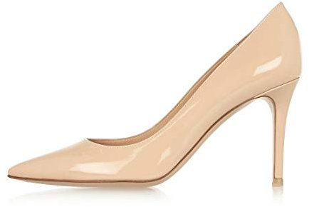 Soireelady Damen Fashion Pumps,Hohe Abstze mit Geschlossener Spitze,Comfort Pumps Lack Beige EU 43