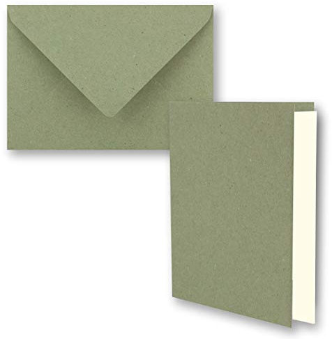 50x grünes Vintage Kraftpapier Falt-Karten Set mit Umschlägen und Einlegern DIN A6-10,5 x 14,8 cm - grün - Recycling - blanko